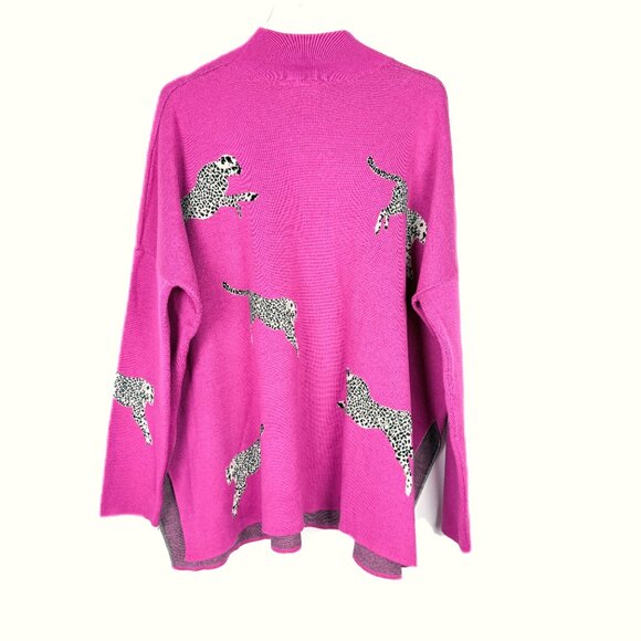NWT Entro Primal Print Mock Neck Sweater Chunky Hot Pink Size Large L NEW - Picture 10 of 12